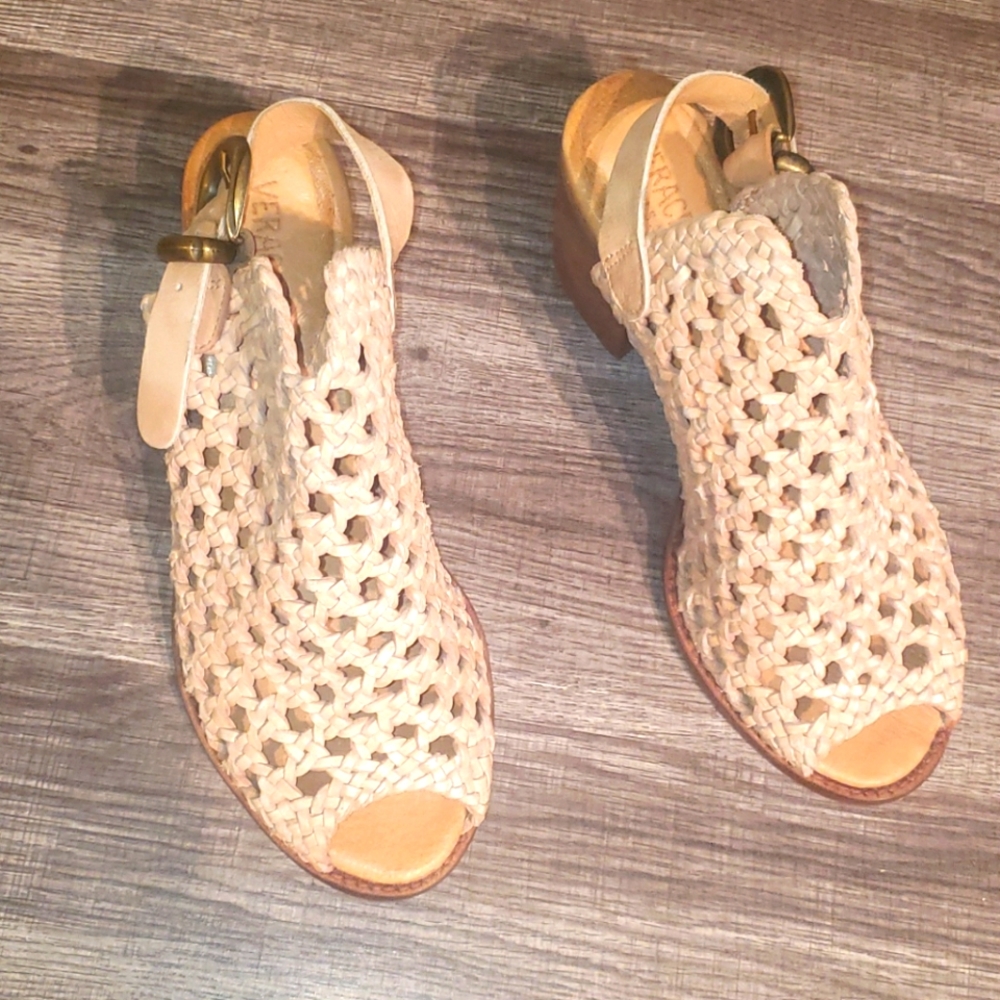 Veracruz Artisans Leather Weaved Block Heels